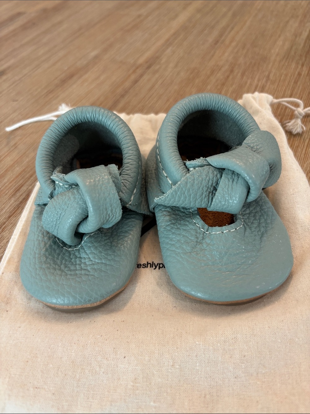 Freshly Picked Mint Teal Leather Baby Moccasins